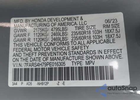 2023 Honda Cr-V Ex-L Awd z USA, uszkodzony, nr VIN 7FARS4H79PE016305